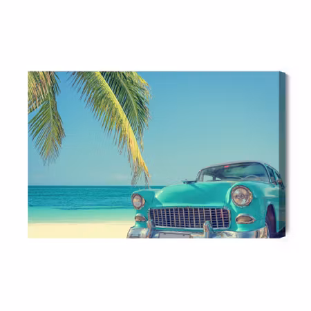 Canvastavla - Retro Car on a Tropical Beach