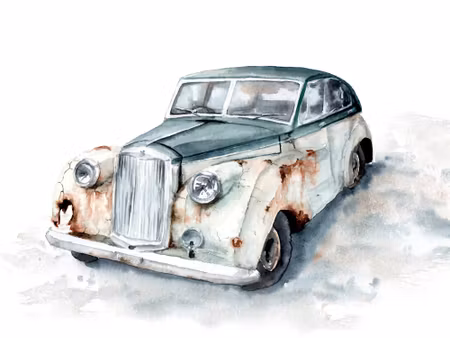 Canvastavla - Old Car Painted with Watercolor