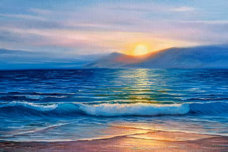 Canvastavla - Painted Sunset over the Sea