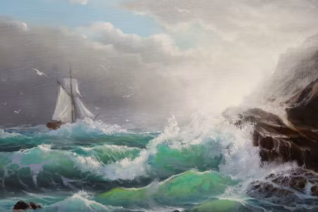 Canvastavla - Sailboat with Sea and Waves