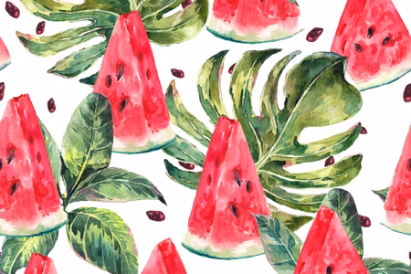 Canvastavla - Watermelon with Tropical Leaves