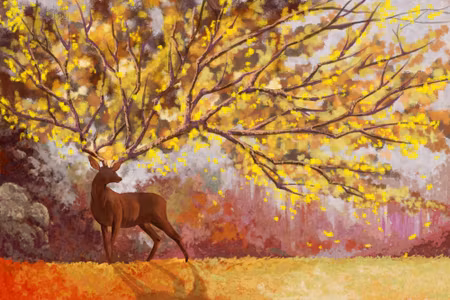 Canvastavla - Nature with Deer Watercolor