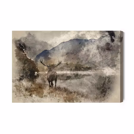 Canvastavla - Watercolor Landscape with Deer