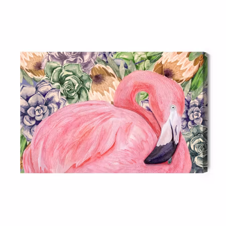 Canvastavla - Flamingo and Flowers