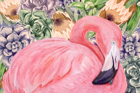 Canvastavla - Flamingo and Flowers