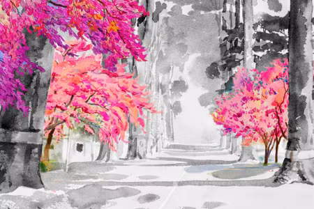Canvastavla - Cherry Blossoms Painted in
