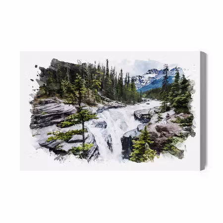 Canvastavla - Waterfall in the Moutains Watercolor