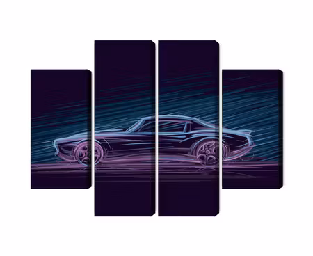 Canvastavla - Multipart Neon Muscle Car