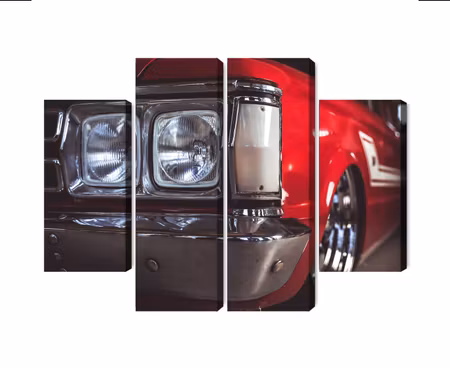 Canvastavla - Multipart Headlight on an Old Car