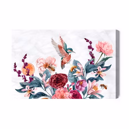Canvastavla - Watercolor Hummingbirds and Bees on