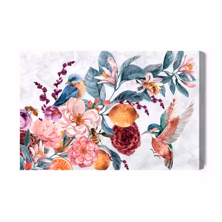 Canvastavla - Colorful Birds Among the Flower