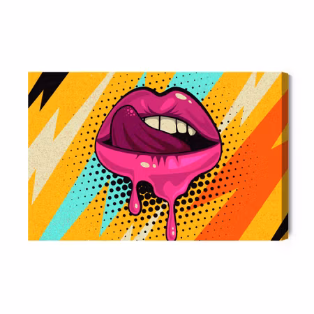 Canvastavla - Pink Lips on a Colored Background