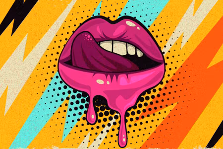 Canvastavla - Pink Lips on a Colored Background