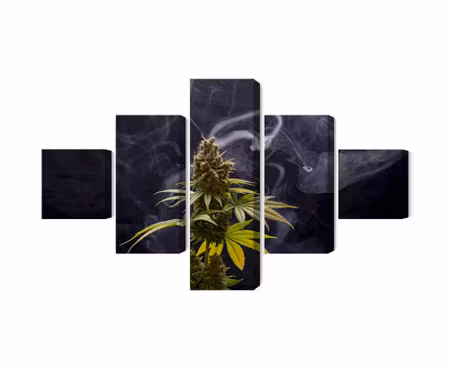 Canvastavla - Multipart Cannabis Plant on a Smoky