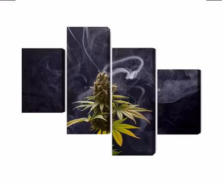 Canvastavla - Multipart Cannabis Plant on a Smoky