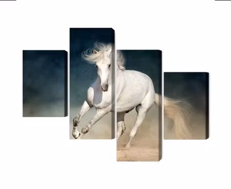 Canvastavla - Multipart a White Horse At a Gallop
