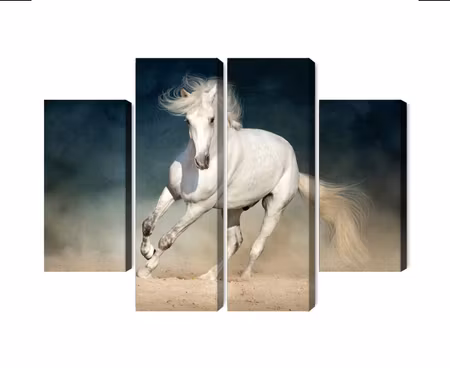 Canvastavla - Multipart a White Horse At a Gallop