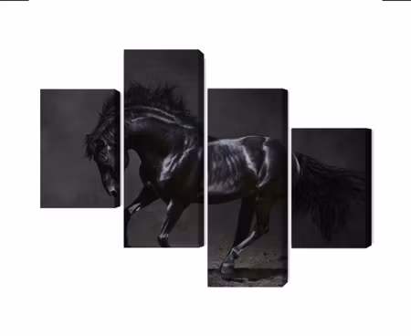Canvastavla - Multipart Black Horse At a Gallop