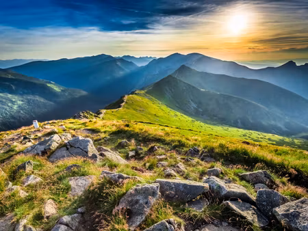 Canvastavla - Multipart Sunset in the Mountains D
