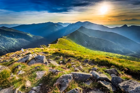 Canvastavla - Multipart Sunset in the Mountains D