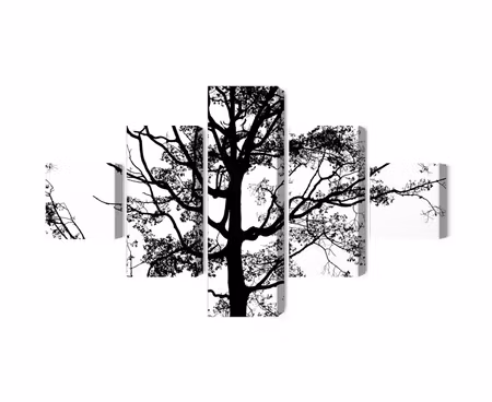 Canvastavla - Multipart Black Tree on a White
