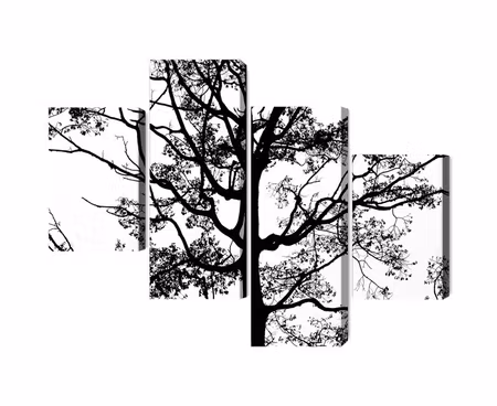Canvastavla - Multipart Black Tree on a White