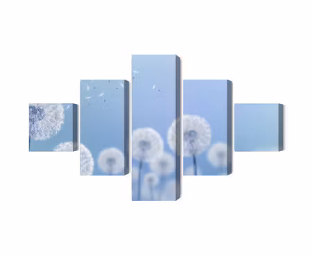 Canvastavla - Multipart Dandelions on a Blue