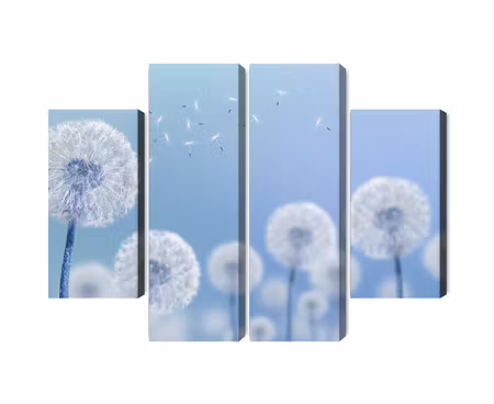 Canvastavla - Multipart Dandelions on a Blue