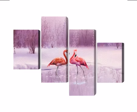 Canvastavla - Multipart Flamingos Against a