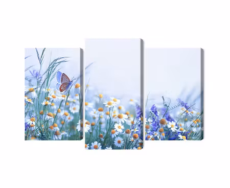 Canvastavla - Multipart Butterfly and Wildflowers