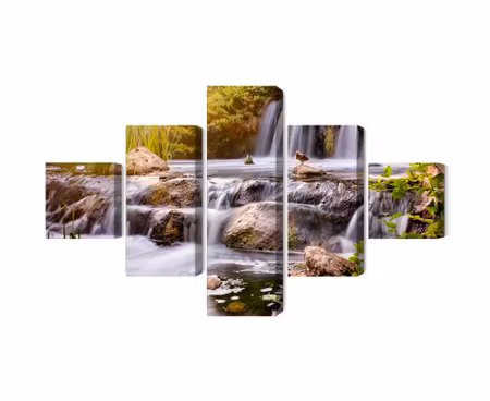Canvastavla - Multipart Waterfall At Sunset