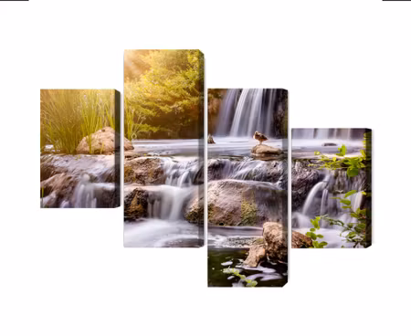 Canvastavla - Multipart Waterfall At Sunset