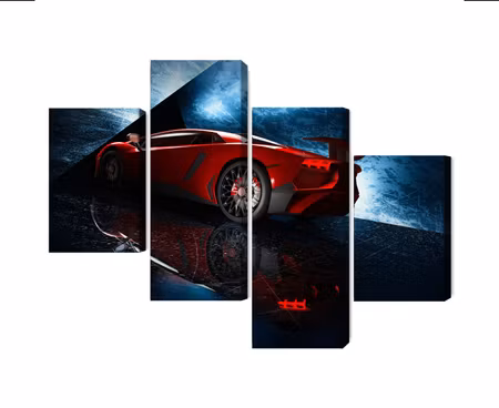 Canvastavla - Multipart Sports Car on an Abstract