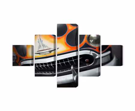 Canvastavla - Multipart Historic Car with Flames