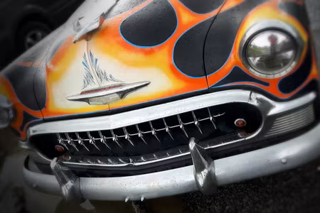 Canvastavla - Multipart Antique Car with Flames