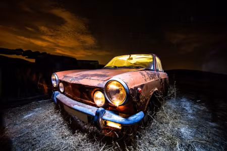 Canvastavla - Multipart Old Abandoned Car D