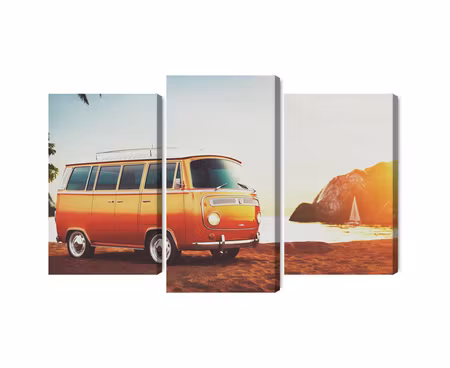 Canvastavla - Multipart Retro Car on the Beach