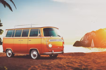 Canvastavla - Multipart Retro Car on the Beach