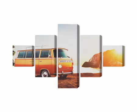 Canvastavla - Multipart Retro Car on the Beach