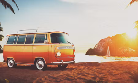 Canvastavla - Multipart Retro Car on the Beach