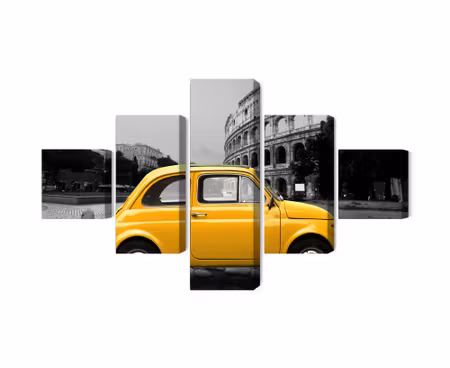 Canvastavla - Multipart Yellow Retro Car on the