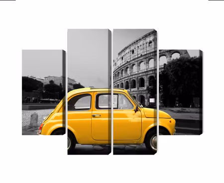 Canvastavla - Multipart Yellow Retro Car on the