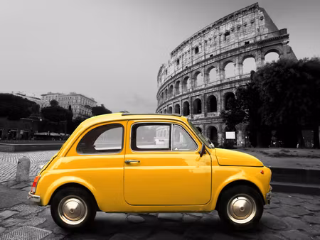 Canvastavla - Multipart Yellow Retro Car on the