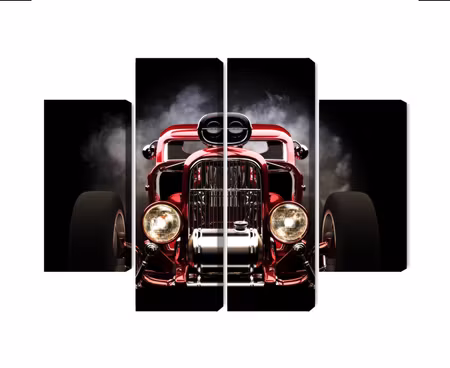 Canvastavla - Multipart Hot Rod Car on a Smoke