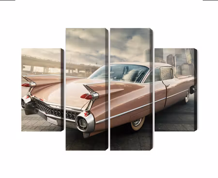 Canvastavla - Multipart Vintage Style Car in the