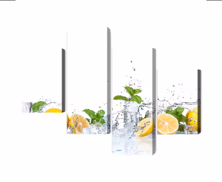 Canvastavla - Multipart Mint Leaves with Lemons