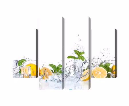 Canvastavla - Multipart Mint Leaves with Lemons