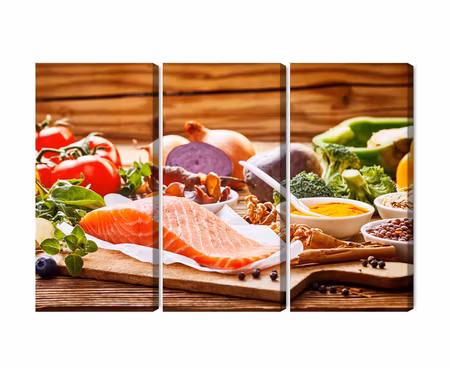 Canvastavla - Multipart Salmon Among Vegetables