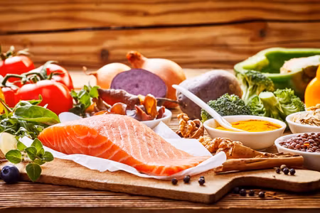 Canvastavla - Multipart Salmon Among Vegetables