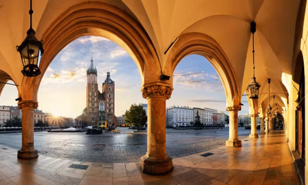 Canvastavla - Multipart View of Krakow At Sunset